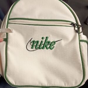 Nike White and Green Mini Backpack with Embroidered Logo. Brand New With Tags